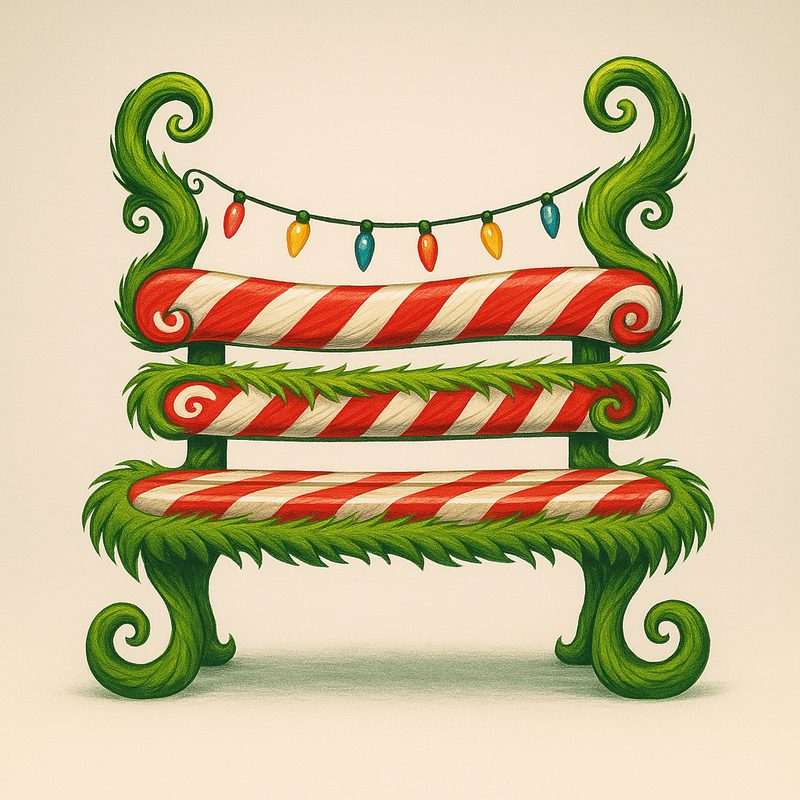 The Grinch (EDM Version) cover — candy-cane bench